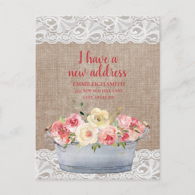 Cartão Postal Alterar Endereço das Flores de Creme Rosa do Tubo  (Frente)