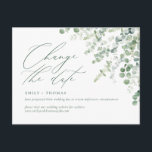 Cartão Postal Alterar o script de data Eucalyptus Watercolor Gre<br><div class="desc">Atualize seus convidados com os detalhes de seu evento reprogramado ou adiado com este cartão postal minimalista e moderno com roteiro de caligrafia moderno e eucalipto de aquarela. Por favor,  passe pelo meu compro para ver mais assim.</div>