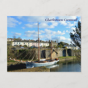 Cartão Postal Alto Navio Charlestown Cornwall Polblack Localizaç