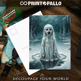Cartão Postal Amaldiçoado fantasma infantil no lago gelado de in