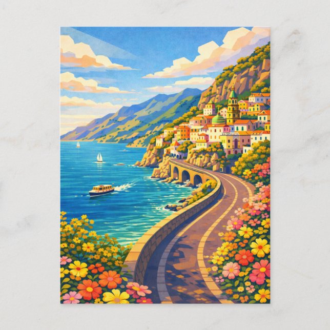 Cartão Postal Amalfi Coast Italy Riviera Vintage Travel (Frente)