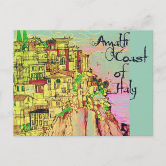 Cartão Postal Amalfi Coast of Italy Colorful Postcard by Artist