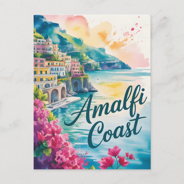 Cartão Postal Amalfi Coast Watercolor (Frente)