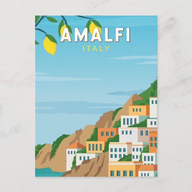 Cartão Postal Amalfi Itália Retro Viagem Art Vintage (Frente)