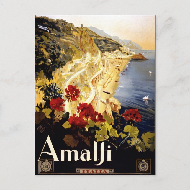 Cartão Postal Amalfi, Italia travel poster (Frente)