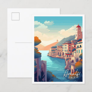 Cartão Postal Amalfi Itália vintage art viagem ilustração