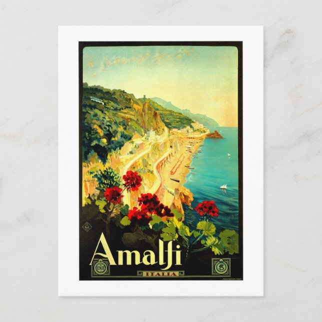 Cartão Postal Amalfi Itália VintageTravel Advertisement (Frente)