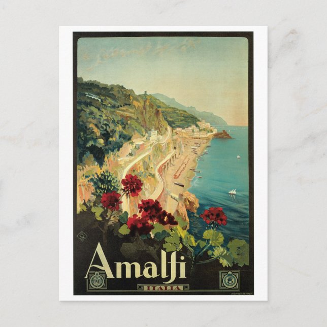 Cartão Postal Amalfi, poster vintage da Itália (Frente)