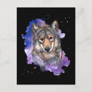 Cartão Postal Amante de Cão Colorido Lobo