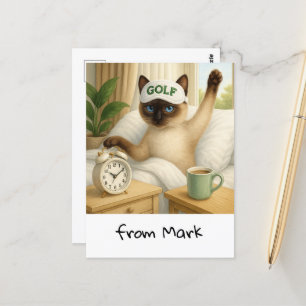 Cartão Postal Amante de Gato de Golfe está na cama