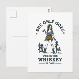 Cartão Postal Amante de Whisky Engraçada Vintage Western Cowgirl