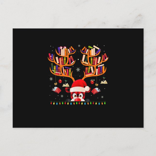 Cartão Postal Amante do Livro Luz de Natal Bibliotecário Bibliot (Frente)