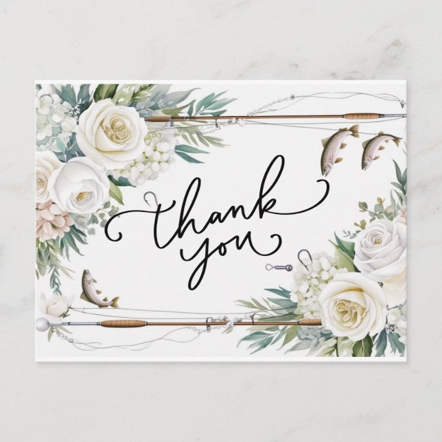 Cartão Postal Amantes da Pesca Obrigado com peixes e flores (Frente)