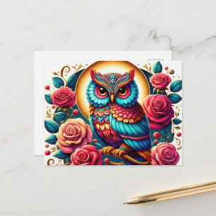 Cartão Postal Amantes de aves de coruja fofa