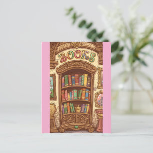 Cartão Postal Amantes de Livros Cute Estante de Livros de Desenh