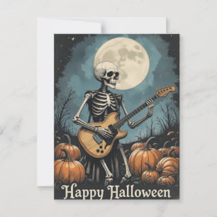 Cartão Postal Amantes de Música do Halloween do Skeleton Rock an