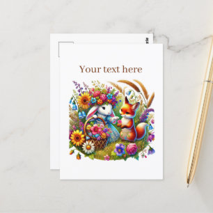 Cartão Postal Amantes de os animais fox bunny bonitos e personal