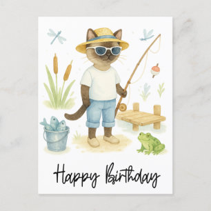 Cartão Postal Amantes de pesca de gatos aniversário de pesca
