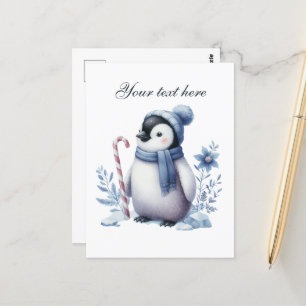 Cartão Postal Amantes de pinguins de inverno sazonais bonitos ad