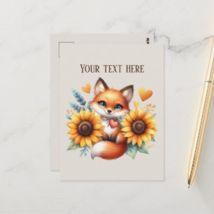 Cartão Postal Amantes de raposas fofas personalizáveis