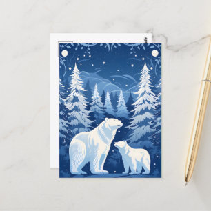 Cartão Postal Amantes de ursos de inverno sazonal