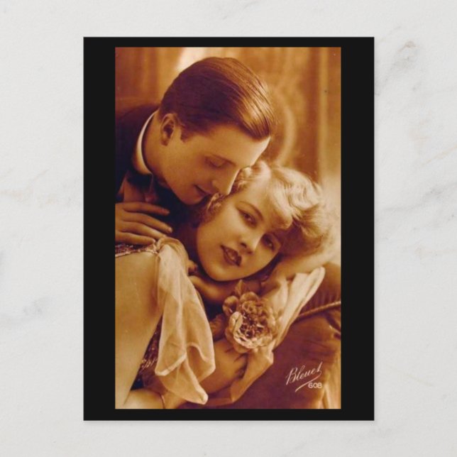 Cartão Postal Amantes do Casal Romântico Vintage (Frente)