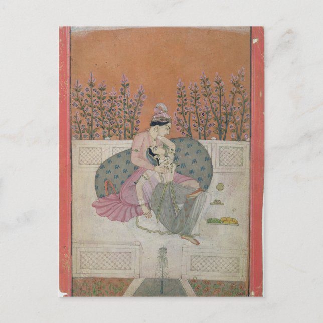 Cartão Postal Amantes em um terraço, Pahari (Frente)