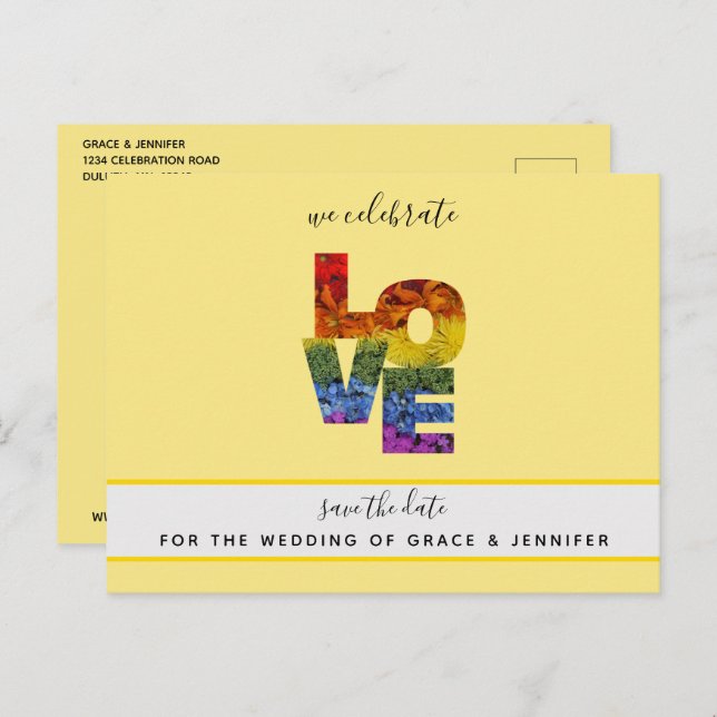Cartão Postal AMAR AmareloCasamento do Mesmo Sexo Salve a Data (Frente/Verso)
