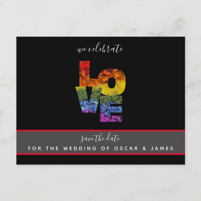 Cartão Postal AMAR Flores do Mesmo Sexo Casamento Salvar a Data (Frente)