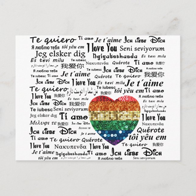 Cartão Postal Amar línguas estrangeiras (Frente)
