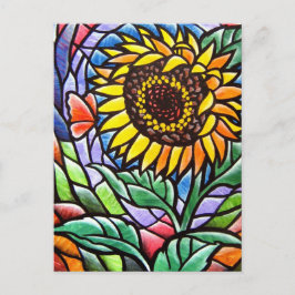 Cartão Postal Amarela Moderna Flor de Girassol Arte Floral Moder