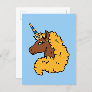 Cartão Postal Amarelo Afro Unicorn