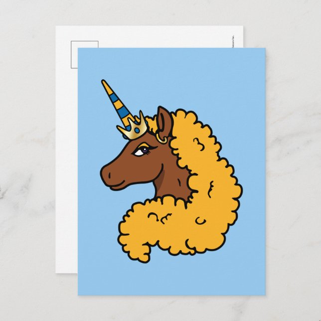 Cartão Postal Amarelo Afro Unicorn (Frente/Verso)