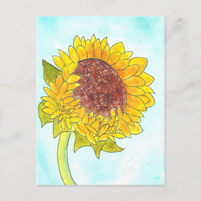 Cartão Postal Amarelo Amarelo Bonito de Aquarela (Frente)