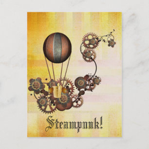 Cartão Postal Amarelo Antiquado do Balão Steampunk