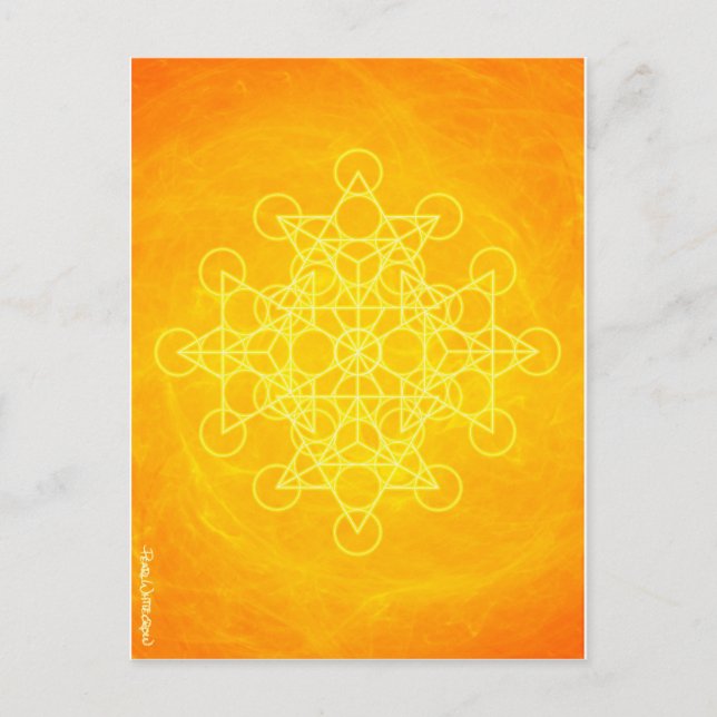 Cartão Postal Amarelo brilhante da geometria sagrado da mandala (Frente)