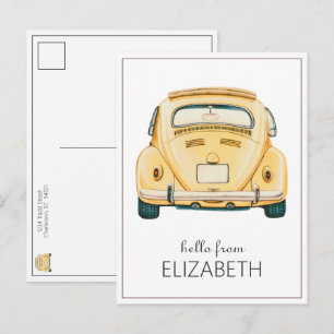 Cartão Postal Amarelo Clássico Vintage Buggy Bug Carro Personali