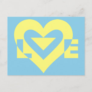 Cartão Postal Amarelo de Amor em Azul