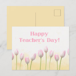 Cartão Postal Amarelo Floral Dia dos Professores Feliz