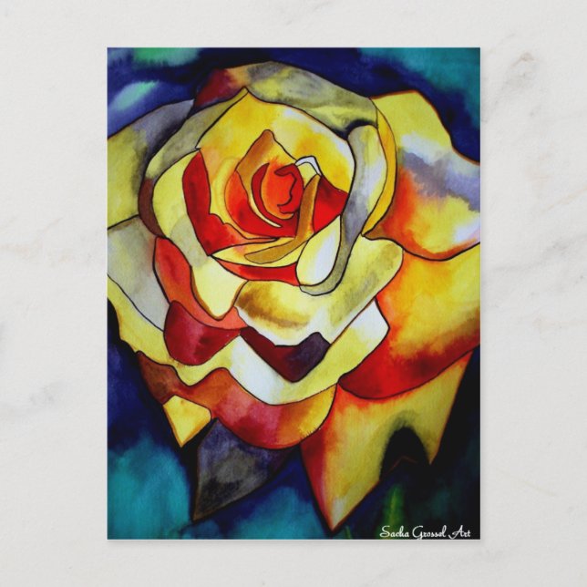 Cartão Postal Amarelo Freesia aquarela flor de arte original (Frente)