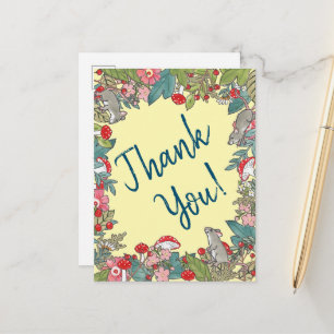 Cartão Postal Amarelo-Gelado Obrigado Mice Woodland