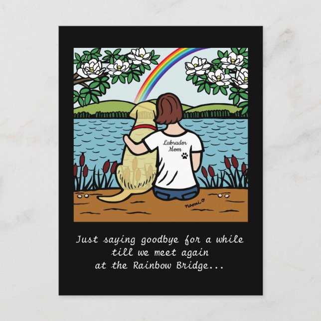 Cartão Postal Amarelo Labrador Angel e mamãe Brown (Frente)