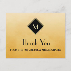 Cartão Postal Amarelo Simples Elegante Com Monograma Dourado Obr