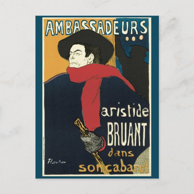 Cartão Postal Ambassadeurs, Artistide Bruant by Toulouse Lautrec (Frente)