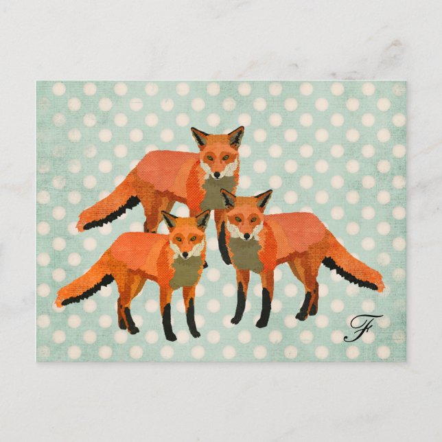 Cartão postal Amber Foxes Monogramas (Frente)