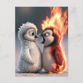 Cartão Postal Amber & Frosty Fire and Ice Penguin Poster