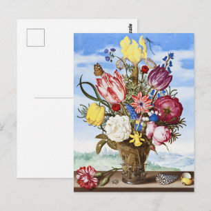 Cartão Postal Ambrosius Bosschaert Buquê de Flores numa Margem