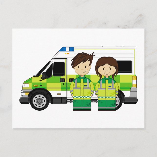 Cartão Postal Ambulância e EMTs (Frente)