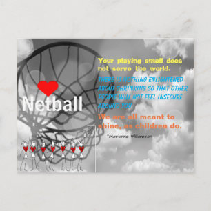 Cartão Postal Ame o Design de Netball e a citação Inspiracional
