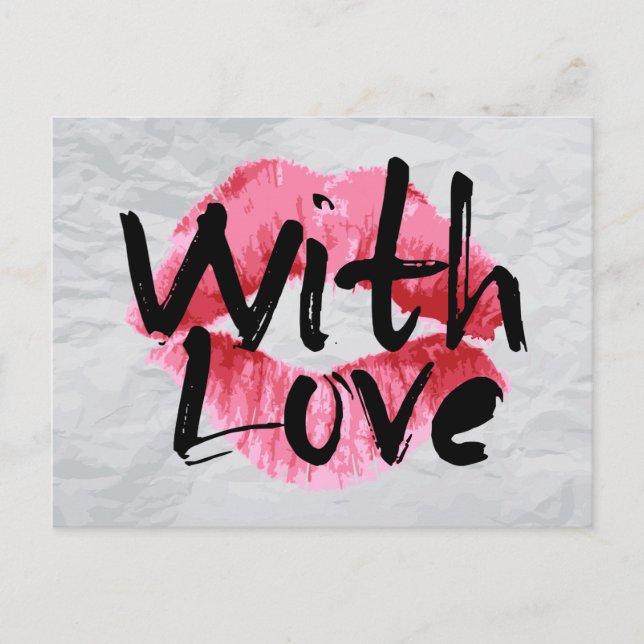 Cartão Postal Ame Red Pink Lipstick Kiss Aniversário de Casament (Frente)